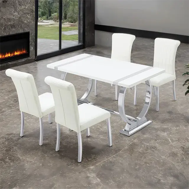 Contemporary Silver/White Dining Set (Holstebro) — Dining Table, view 2