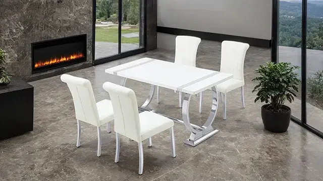 Contemporary Silver/White Dining Set (Holstebro) — Dining Table, view 3