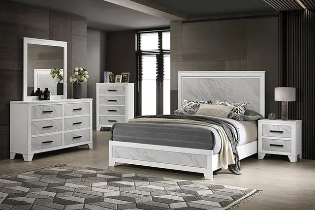 Contemporary White Bedroom Set — Bed Frame, view 2