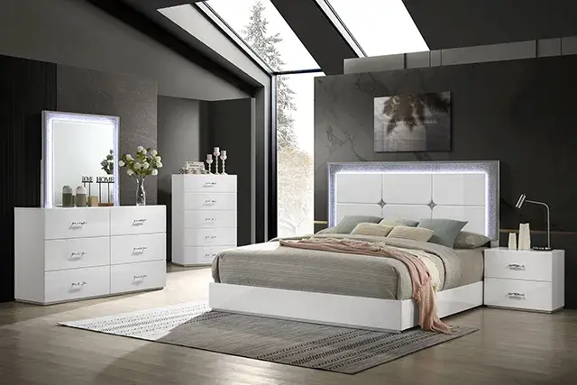 Contemporary White Queen Bedroom Set (Stoholm) — Bed Frame, view 4