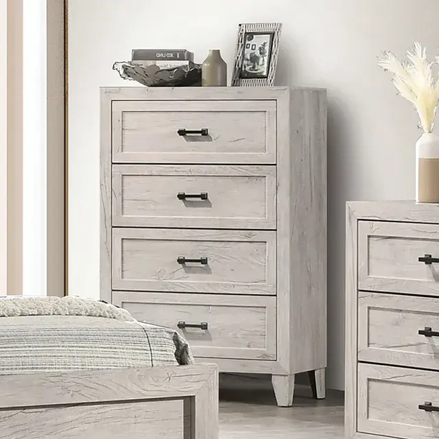 Contemporary White Wash Nightstand — Nightstand, view 2