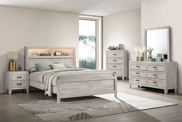 Contemporary White Wash Queen Bedroom Set — Bed Frame, view 2