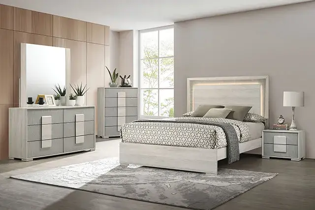Contemporary White Wash/Stone Gray Queen Bedroom Set — Bed Frame, view 2