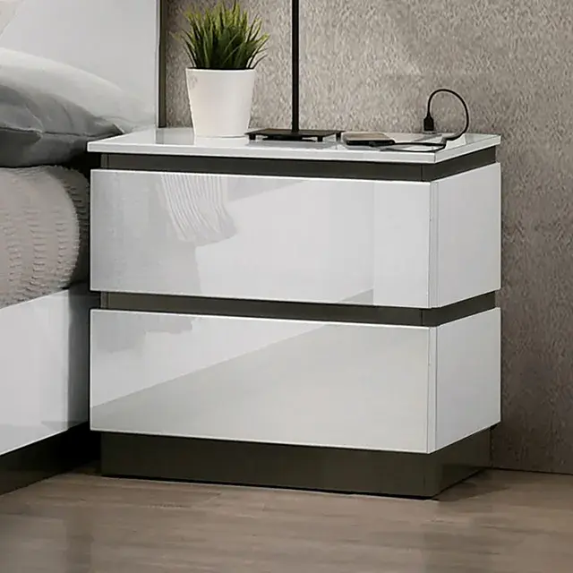 Contemporary White/Metallic Gray Nightstand — Nightstand, view 2