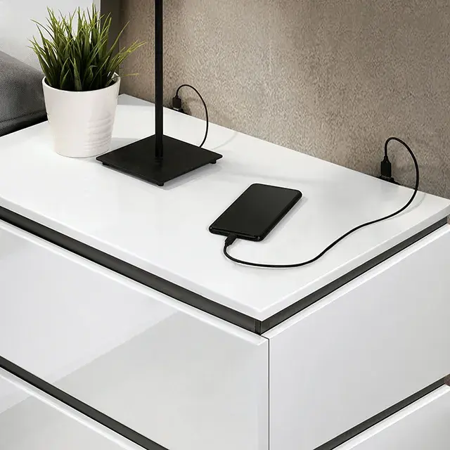 Contemporary White/Metallic Gray Nightstand — Nightstand, view 3