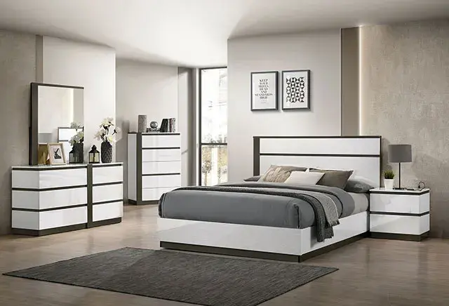 Contemporary White/Metallic Gray Queen Bedroom Set — Bed Frame, view 3