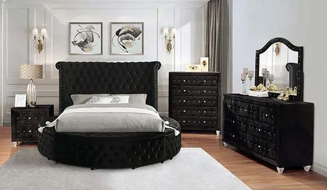 Glam Black Queen Bedroom Set — Bed Frame, view 5