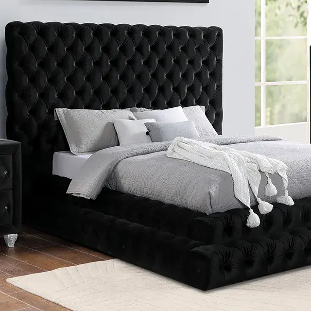 Glam Black Queen Bedroom Set (Stefania) — Bed Frame, view 2