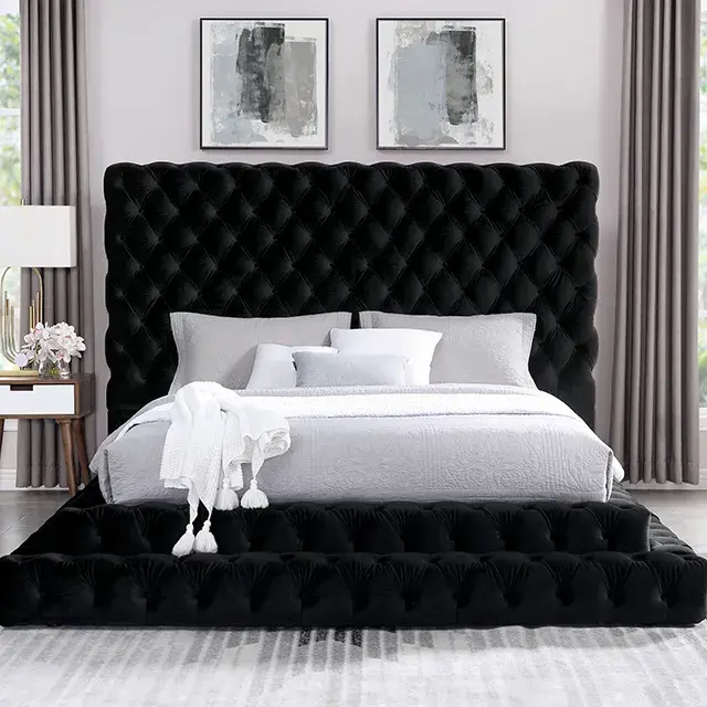 Glam Black Queen Bedroom Set (Stefania) — Bed Frame, main view