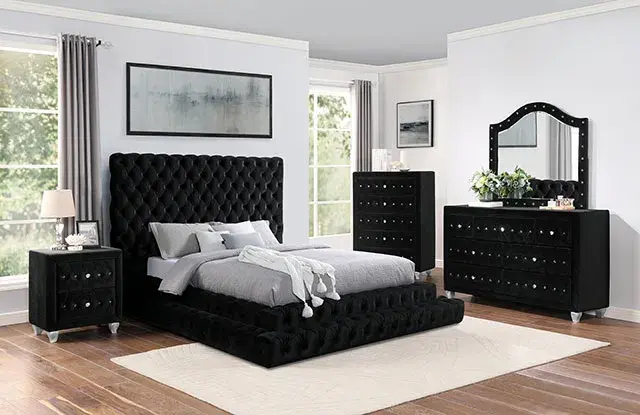 Glam Black Queen Bedroom Set (Stefania) — Bed Frame, view 4