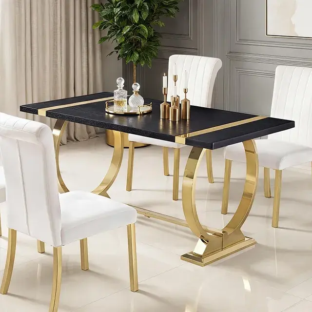 Glam Gold/Black Dining Set — Dining Table, view 2