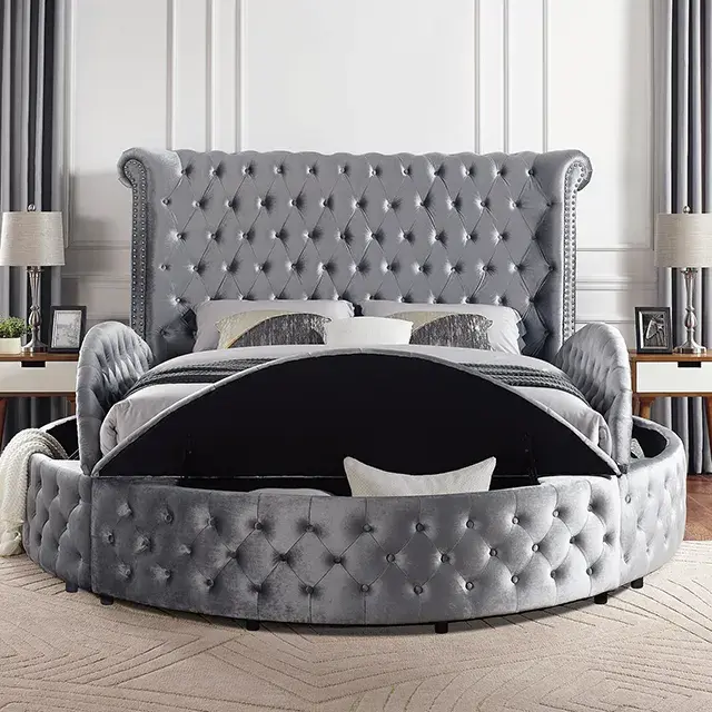 Glam Gray Queen Bedroom Set — Bed Frame, view 2