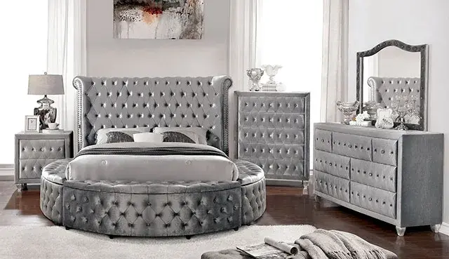 Glam Gray Queen Bedroom Set — Bed Frame, view 7