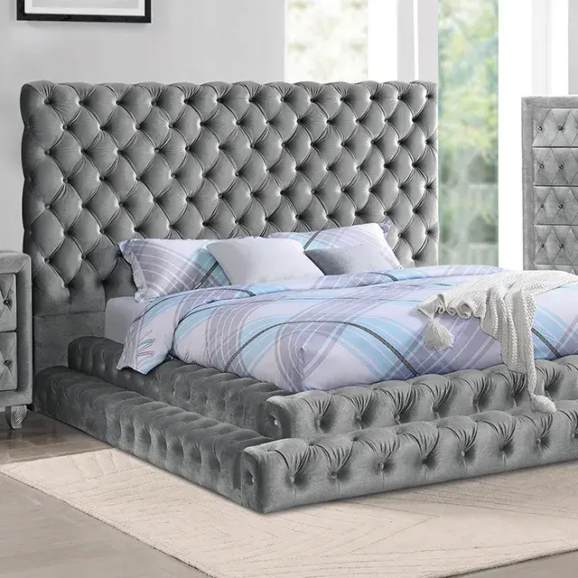 Glam Gray Queen Bedroom Set (Stefania) — Bed Frame, main view