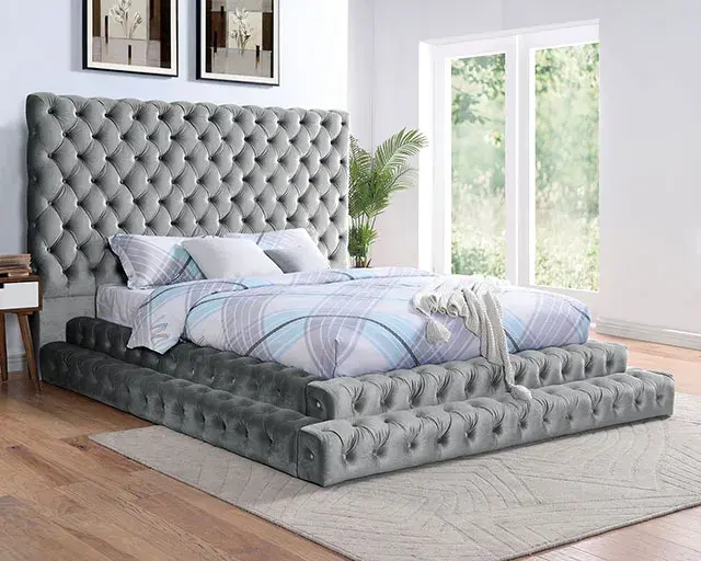 Glam Gray Queen Bedroom Set (Stefania) — Bed Frame, view 3