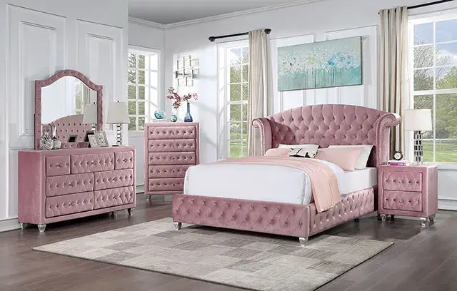 Glam Pink Full Bedroom Set — Bed Frame, view 5
