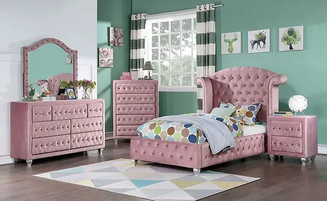 Glam Pink Twin Bedroom Set — Bed Frame, view 2