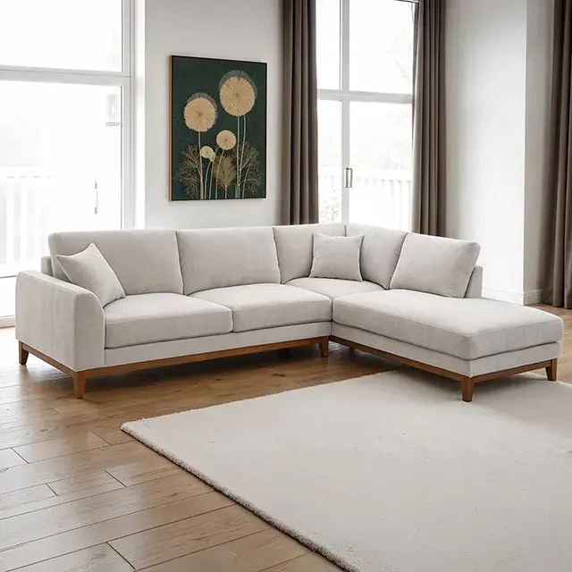 Mid-Century Modern Light Gray Sectional Sofa — Sofa, view 6