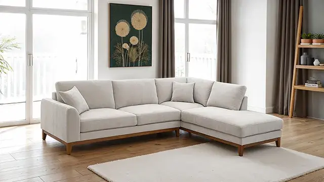 Mid-Century Modern Light Gray Sectional Sofa — Sofa, view 8