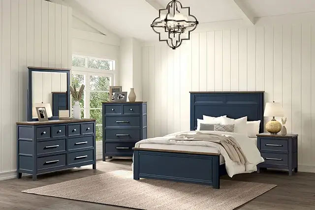 Modern Farmhouse Blue/Dark Brown Nightstand — Nightstand, view 2