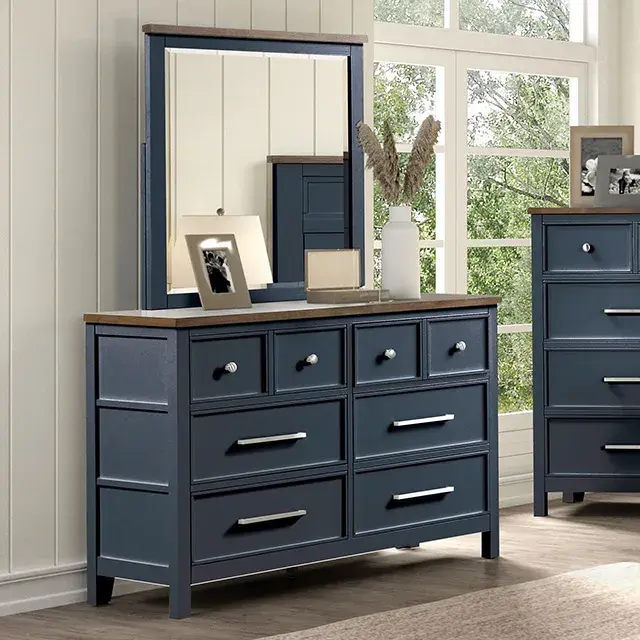 Modern Farmhouse Blue/Dark Brown Nightstand — Nightstand, view 3