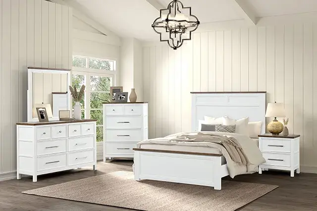 Modern Farmhouse White/Dark Brown Nightstand — Nightstand, view 2