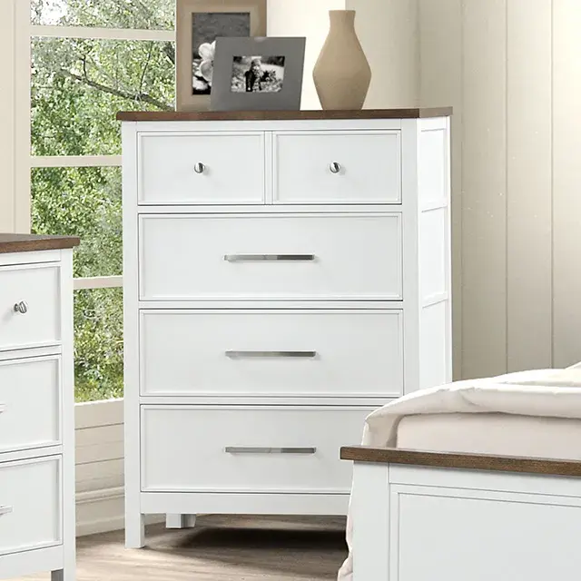Modern Farmhouse White/Dark Brown Nightstand — Nightstand, view 5