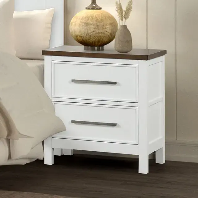 Modern Farmhouse White/Dark Brown Nightstand — Nightstand, view 6