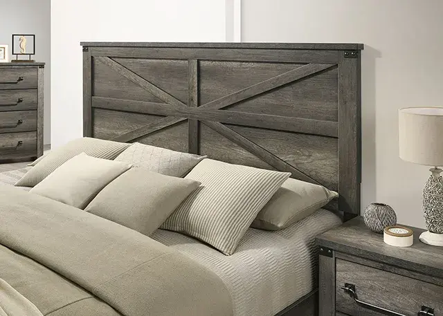 Queen Bed + NS +Dresser + Mirror Rustic Farmhouse Bedroom Set — Bed Frame, view 2
