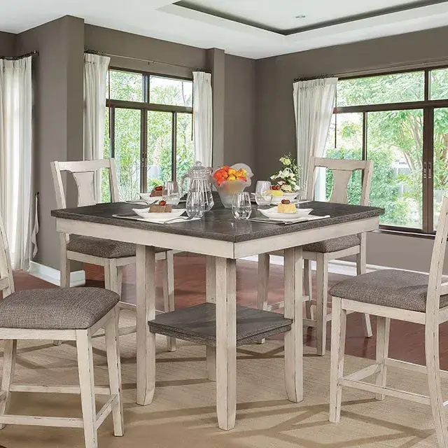 Rustic Antique White, Gray Dining Set — Dining Table, view 2