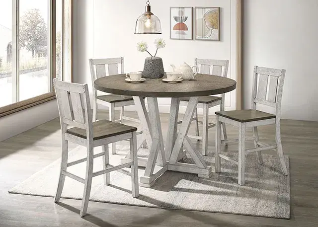 Rustic Antique White/Ash Brown Dining Set — Dining Table, view 4