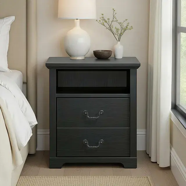 Rustic Black Nightstand — Nightstand, view 2