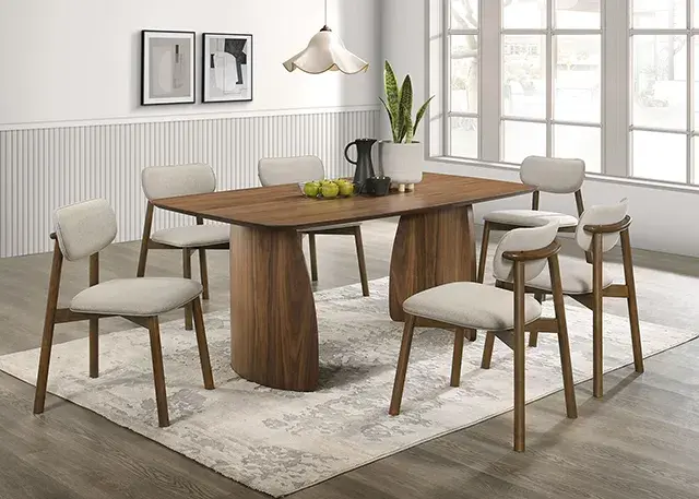 Table + 6 Chairs Mid-Century Modern Dining Set — Dining Table, view 2