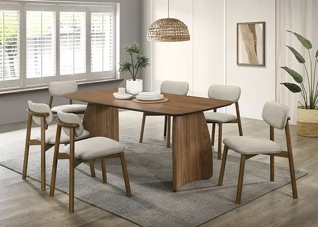 Table + 6 Chairs Mid-Century Modern Dining Set — Dining Table, view 3
