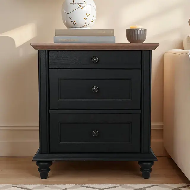 Traditional Black/Natural Nightstand — Nightstand, view 3