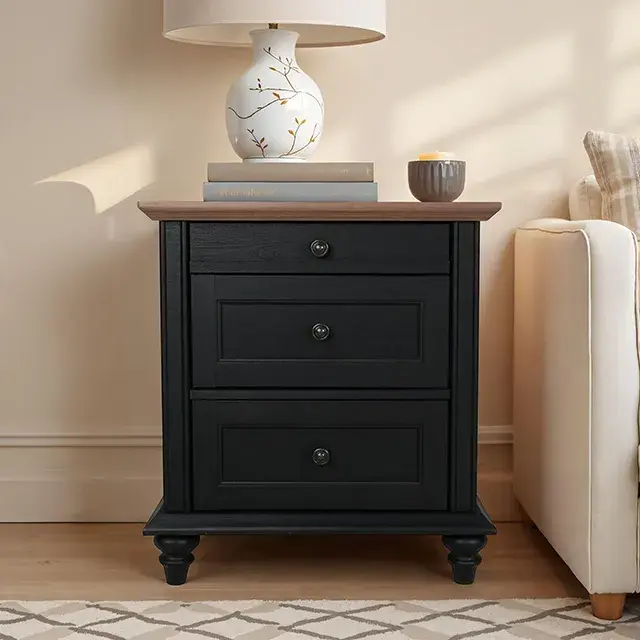 Traditional Black/Natural Nightstand — Nightstand, view 4