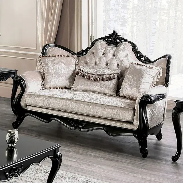 Traditional Black/Off-White Loveseat — Sofa, view 11