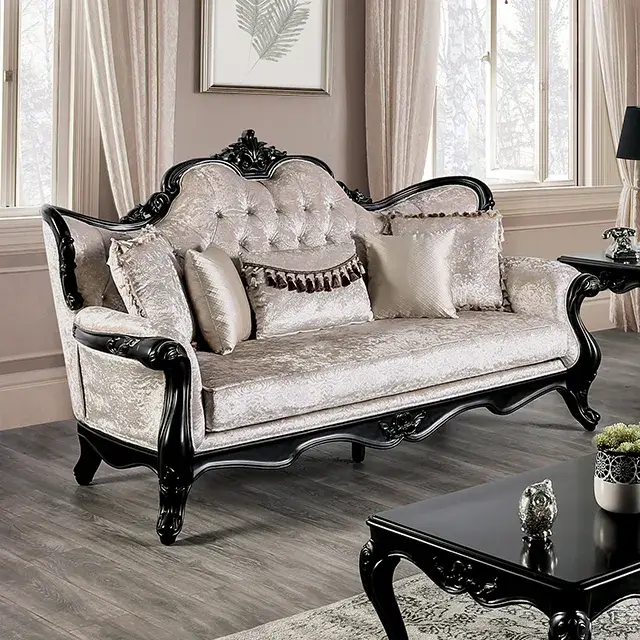 Traditional Black/Off-White Loveseat — Sofa, view 3