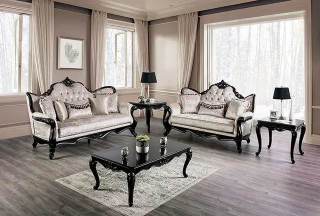 Traditional Black/Off-White Sofa — Sofa, main view