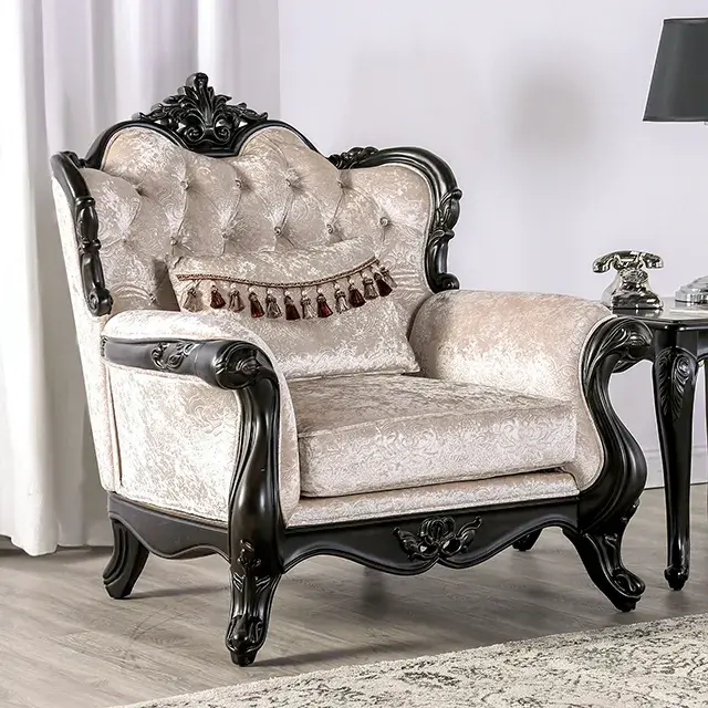 Traditional Black/Off-White Sofa — Sofa, view 9