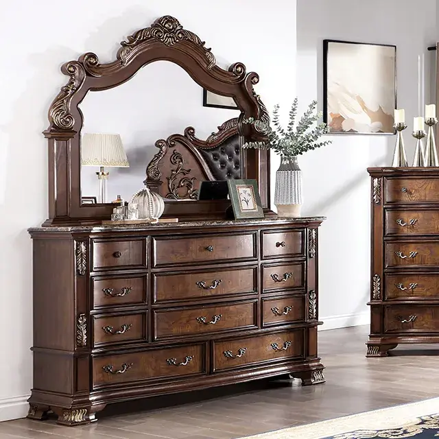 Traditional Brown Cherry Nightstand (Esparanza) — Nightstand, view 2