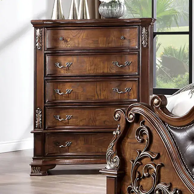 Traditional Brown Cherry Nightstand (Esparanza) — Nightstand, view 6