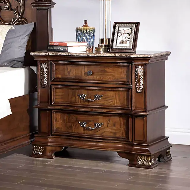 Traditional Brown Cherry Nightstand (Esparanza) — Nightstand, view 7