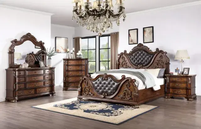 Traditional Brown Cherry Queen Bedroom Set — Bed Frame, main view