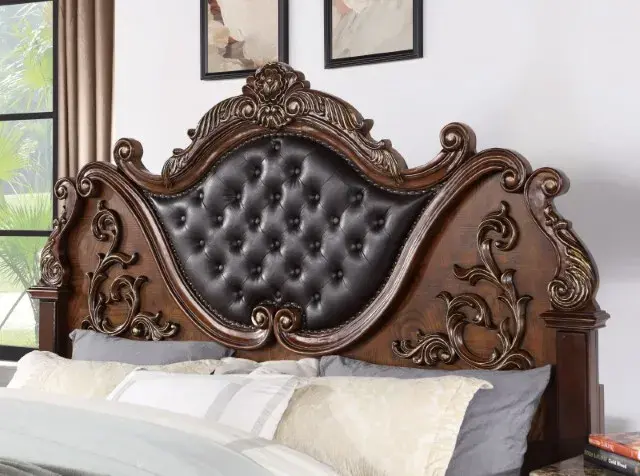 Traditional Brown Cherry Queen Bedroom Set — Bed Frame, view 2