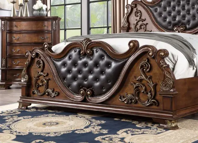 Traditional Brown Cherry Queen Bedroom Set — Bed Frame, view 3