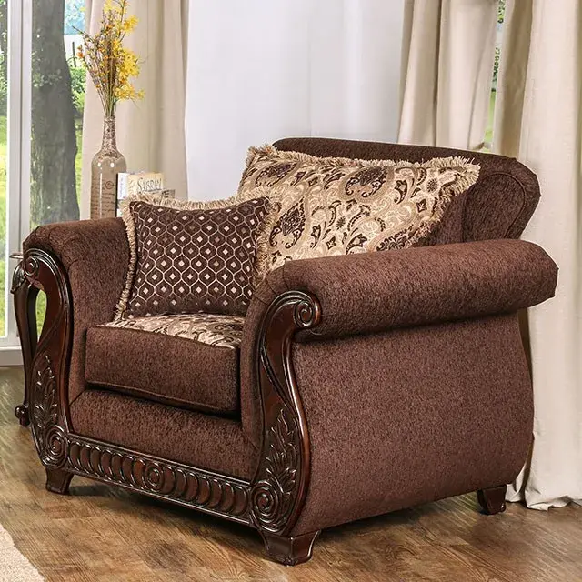 Traditional Brown, Gold Accent Chair — Lounge Chair, main view