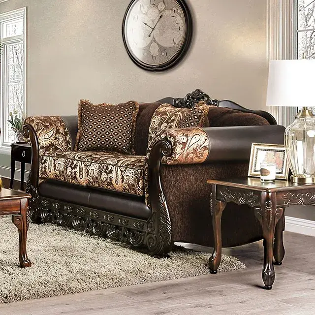 Traditional Brown, Gold Loveseat — Sofa, view 2