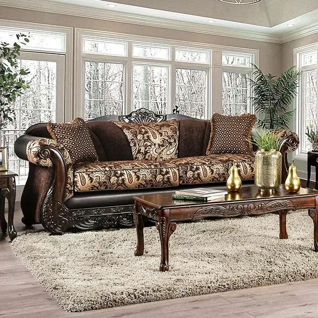 Traditional Brown, Gold Loveseat — Sofa, view 3