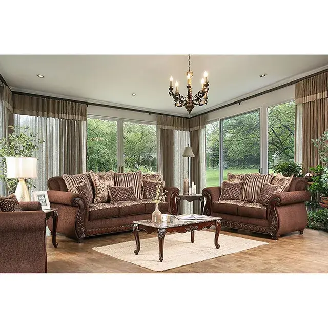 Traditional Brown, Gold Loveseat (Tabitha) — Sofa, main view